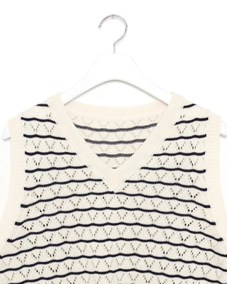 Openwork striped V-neck vest