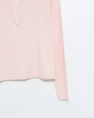 Half-open neck simple ribbed long-sleeve T-shirt