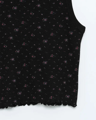 Flower scalloped hem ribbed sleeveless top