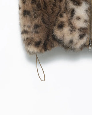 Leopard Fur High Neck Reversible Double Zip Vest