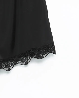 Flower Lace Hem Satin Easy Shorts