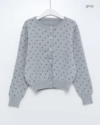 Floral print round neck cardigan