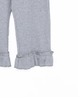 Frilled hem ribbed capri leggings pants