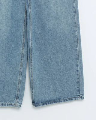 Asymmetrical wide-leg denim pants