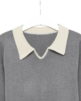 Two-tone semi-V-neck knit