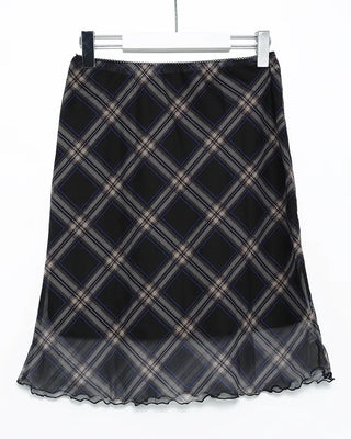 Checked scalloped hem chiffon skirt