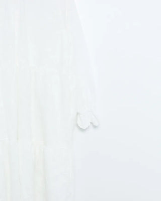 Long dress with neck lace detail and ruffles