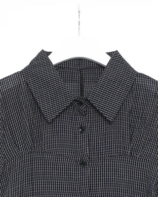 Checked Shirring Short-Sleeve Shirt