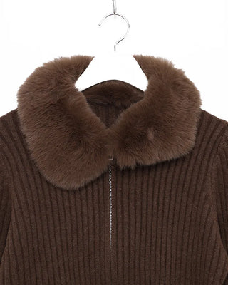 Fur collar knit cardigan