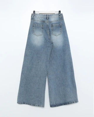 Washed wide-leg denim pants