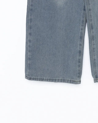 Elastic waistband drawstring denim wide-leg pants