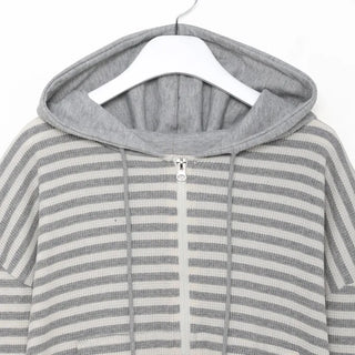 Striped semi-cropped double-zip waffle hoodie