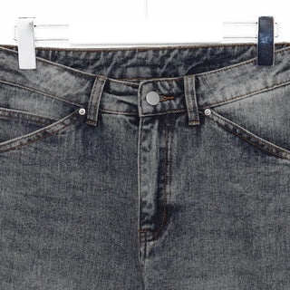 Washed straight denim pants