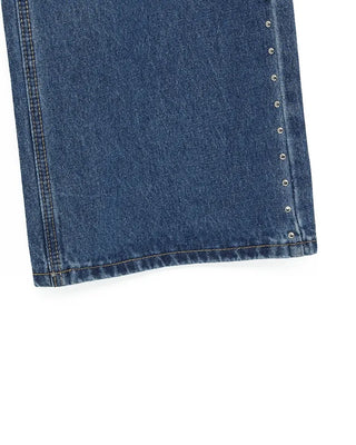 Studded Line Point Straight Denim Pants