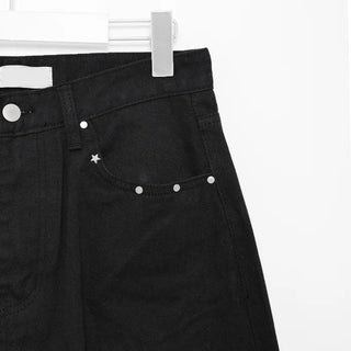 Pointed wide black denim pants