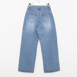 Washed wide denim pants