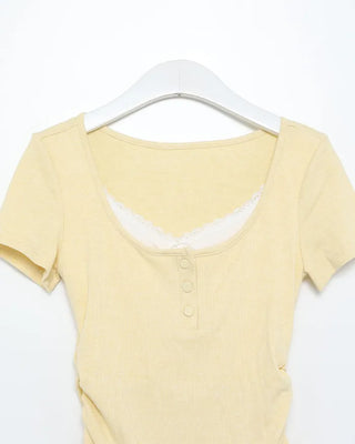 Lace-top layered half T-shirt