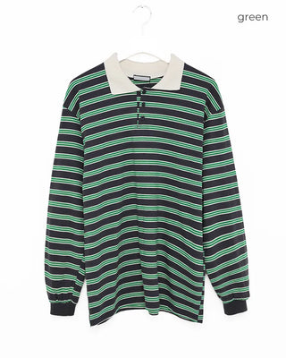 (Unisex) Multi-stripe Long Polo T-shirt