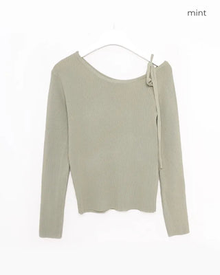 Asymmetrical Ribbon Knit T-Shirt