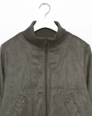 Ribbed High-Neck Suede Zip Jacket