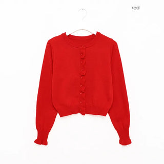 Button-up ruffle knit cardigan