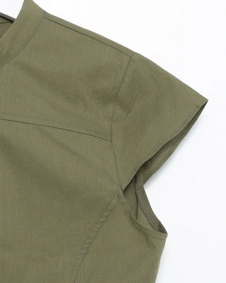 Cap-sleeve drawstring pocket button blouse