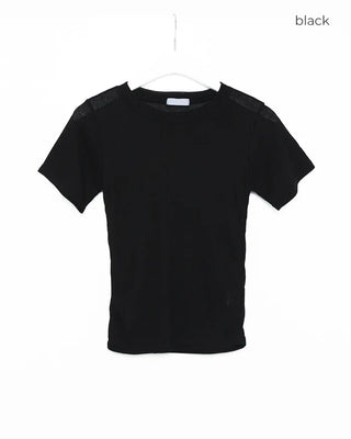 See-through ribbed half-length T-shirt