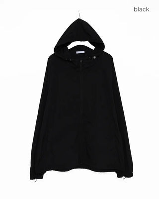 Nylon hooded drawstring zip-up jacket