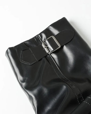 Buckle Point Leather Mid-Calf Boots