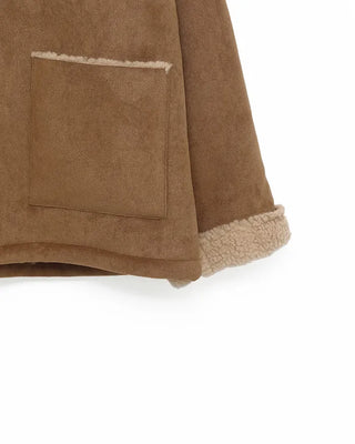 Suede hooded sheepskin jacket