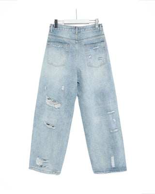 Distressed wide-leg denim