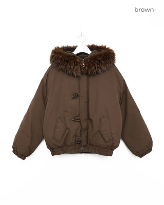 Button-up hooded fur padded jacket