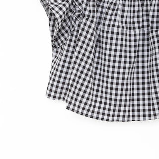 Gingham check frill blouse