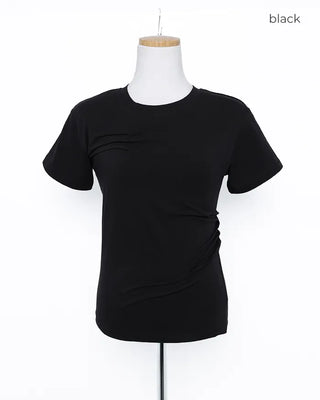 Unique pintuck semi-cropped French T-shirt