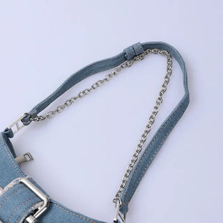 Denim buckle shoulder bag