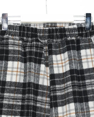 Fleece-lined check pattern elastic waist pants