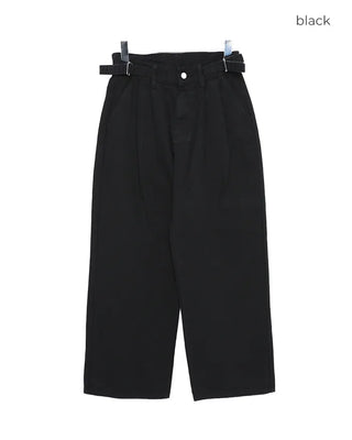 Cotton pants with adjustable waist and pleats