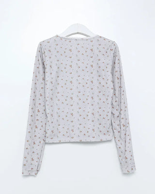Jewel Neck String Flower T-Shirt