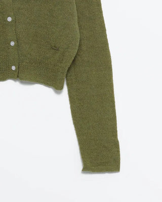 Metal tag point clear button cardigan