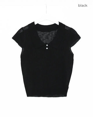 Round neck button collar knit