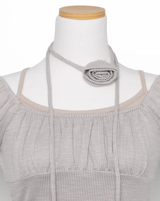 Rose Tie Set Puff Sleeve Gathered Rib Top