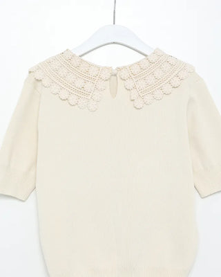Lace Collar Puff Short Sleeve Knit