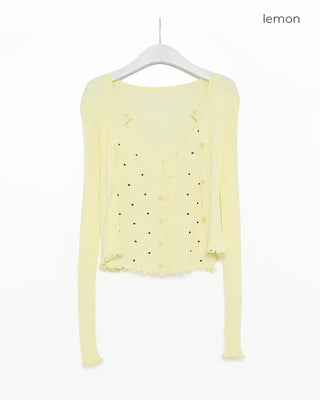 Knit sleeveless cardigan set