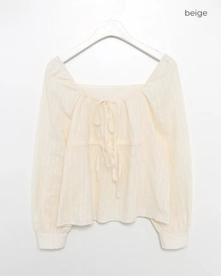 Square drawneck dobby stripe blouse