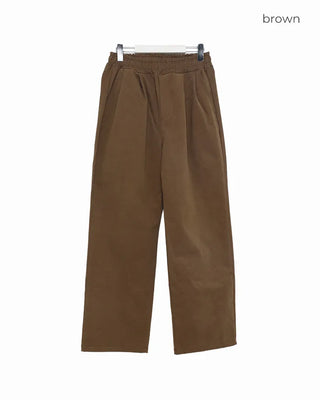 Elastic waistband, two-pleat wide-leg pants