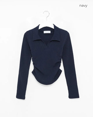 Side-shirred collar knit