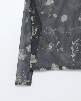 Flower Mesh See-Through Long-Sleeve T-Shirt