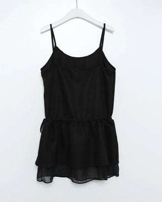 Silk layered string detail mini dress