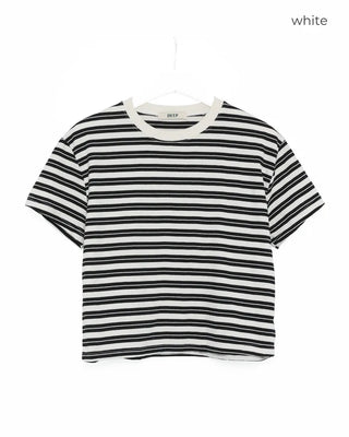 Cropped striped short-sleeved T-shirt