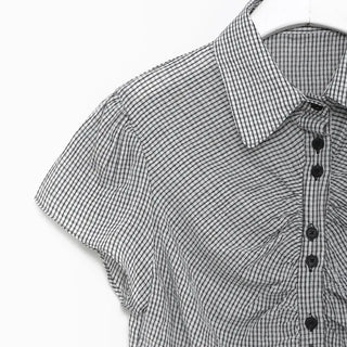 Cropped check shirred shirt